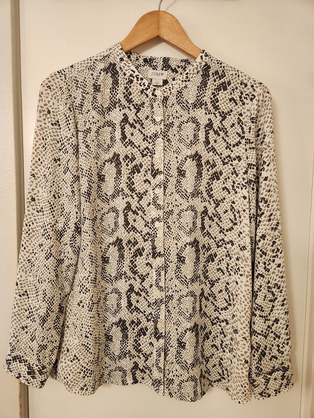 J. Crew Women's Black & White Snake Print Long-Sleeve Blouse
